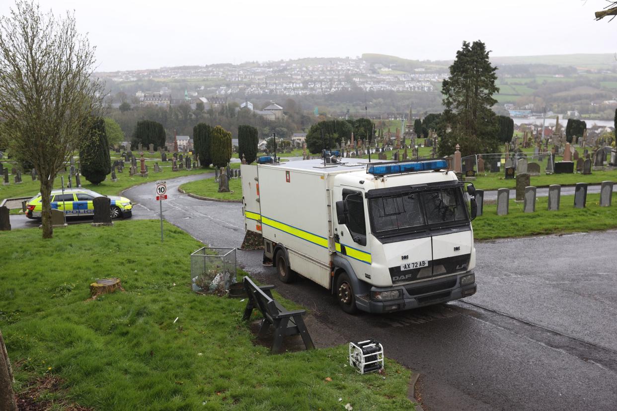 An Army Technical vehicle at Derry City Cemetery during the search (PA)