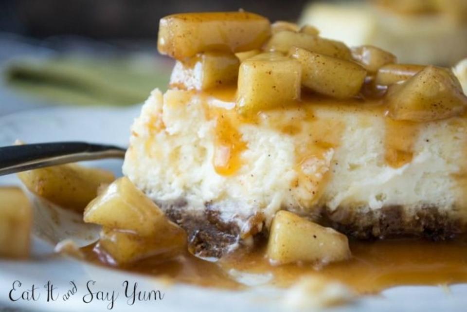 <p>Eat It & Say Yum</p><p>Caramel and apples is, obviously, a winning combination. </p><p><strong>Get the recipe: </strong><strong><a href="https://eatitandsayyum.com/vanilla-bean-cheesecake-with-caramel-and-apples/" rel="nofollow noopener" target="_blank" data-ylk="slk:Vanilla Bean Cheesecake with Apples and Caramel;elm:context_link;itc:0;sec:content-canvas" class="link ">Vanilla Bean Cheesecake with Apples and Caramel</a></strong></p>