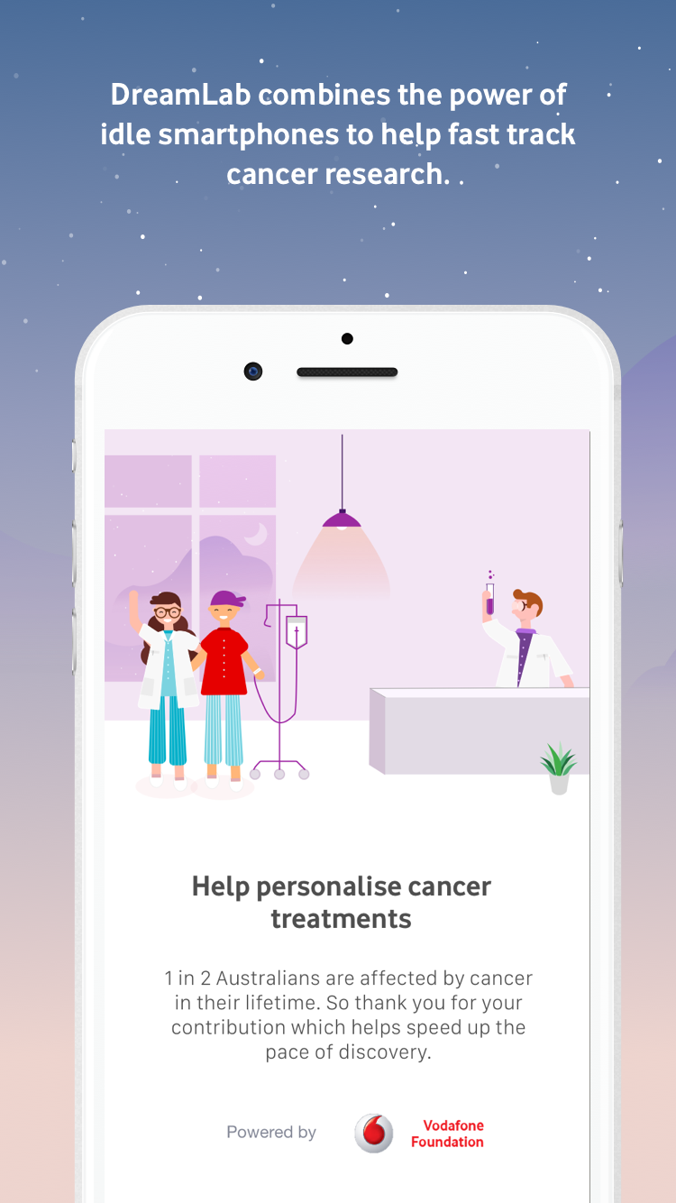 The DreamLab app uses your phone's computing power to assist with cancer research while you sleep. Source: Supplied