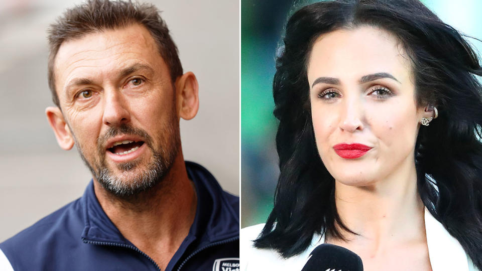 Pictured left to right, Melbourne Victory coach Tony Popovic and football broadcaster Lucy Zelic.