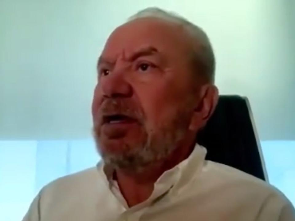Lord Sugar complaining about remote working while being interviewed remotely (BBC)