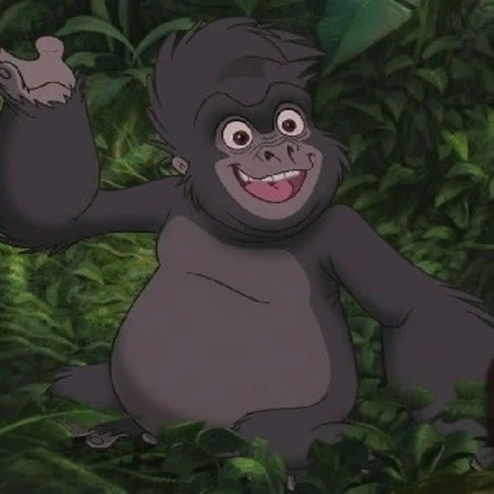 Terk the gorilla from Disney's Tarzan with a big smile