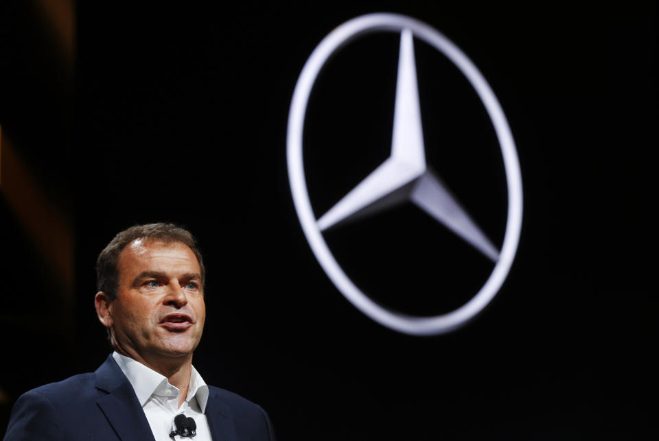 Tobias Moers, Chairman of the Management Board, Mercedes-AMG speaks at the North American International Auto Show in Detroit, Monday, Jan. 9, 2017. (AP Photo/Paul Sancya)