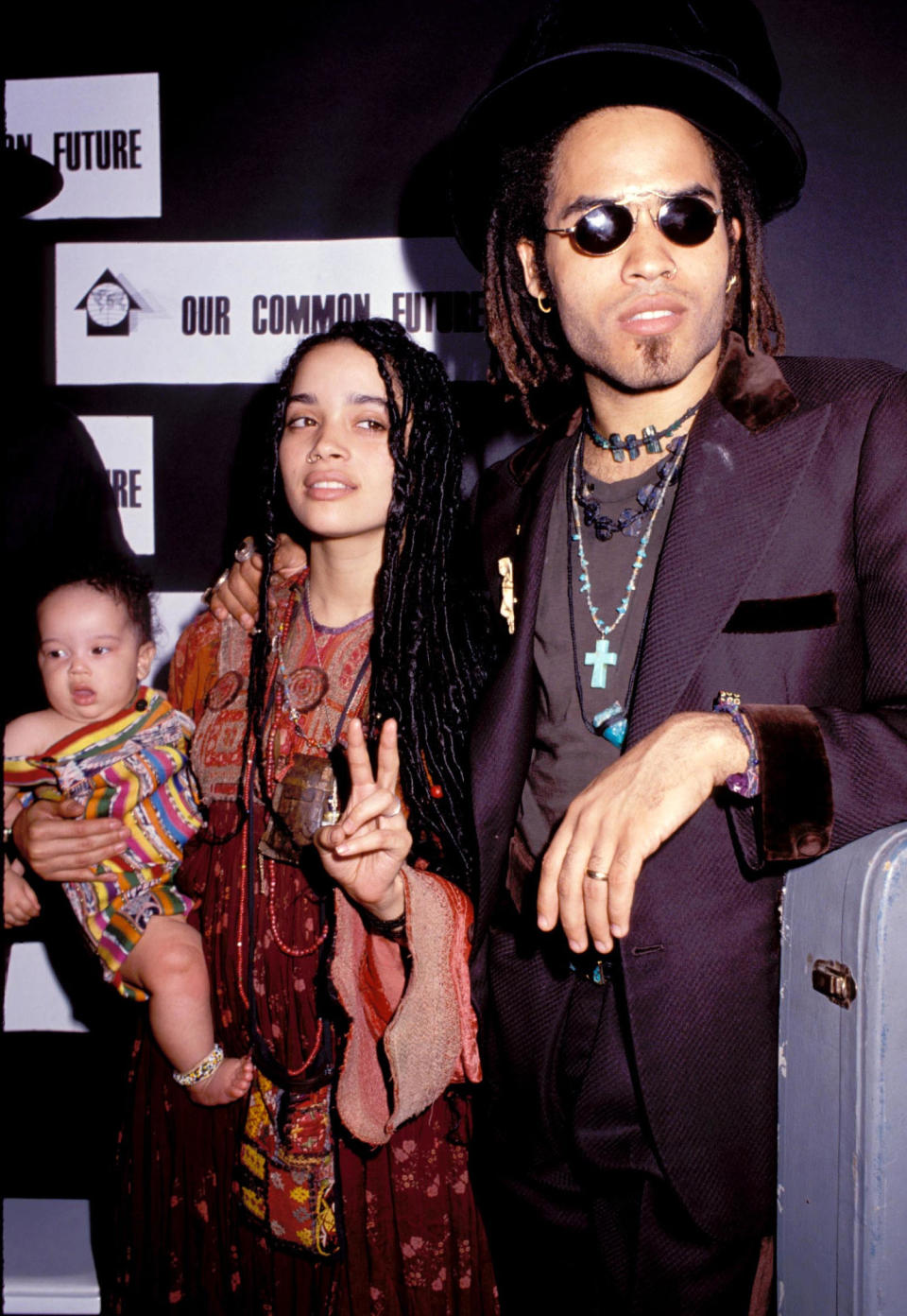 Lenny Kravitz with wife Lisa Bonet and daughter Zoe at a press conference in Lincoln Center, NYC 1989 (Vinnie Zuffante / Getty Images)