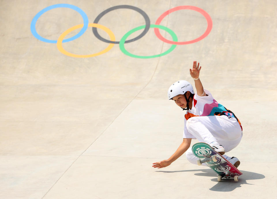 Momiji Nishiya of Team Japan competes in the Women's Street Final on July 26, 2021. / Credit: Ezra Shaw/Getty