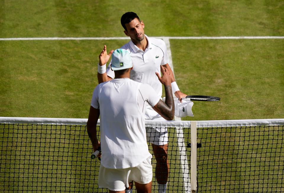 Serbia's Novak Djokovic celebrates beating Australia's Nick Kyrgios (AP)
