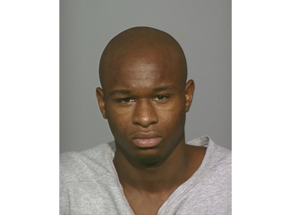 This booking photo provided by Dakota County Sheriff’s Office shows Shannon Gooden, on Aug. 29, 2007. Authorities on Monday, Feb. 19, 2024, identified 38-year-old Gooden as the man who opened fire on police in the suburb of Burnsville, in Minneapolis, after they responded to a domestic disturbance call early Sunday. Two police officers and a firefighter-paramedic were killed and the man identified as the shooter fatally shot himself, police said. (Dakota County Sheriff’s Office via AP)