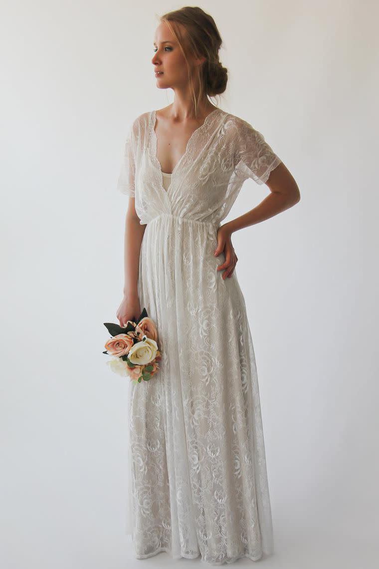 BlushFashion Bohemian Bat Sleeves Wedding Dress