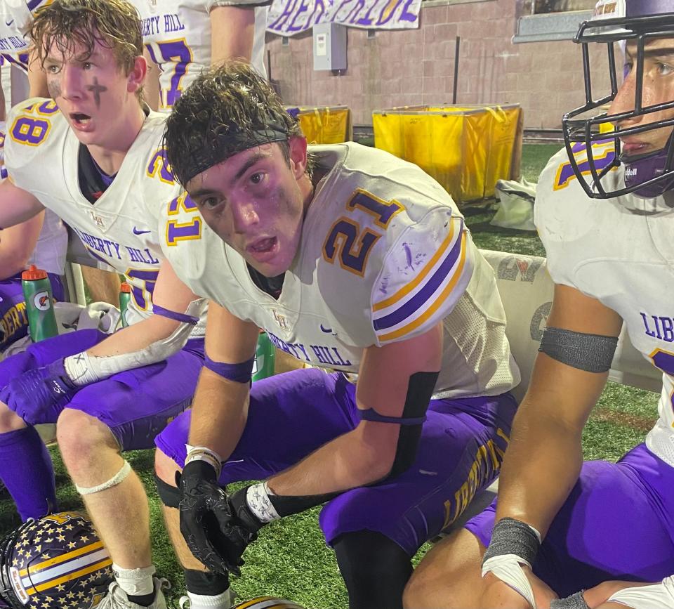 Liberty Hill running back Noah Long, exhausted after scoring a critical 47-yard touchdown run in the fourth quarter, scored three times in a 28-14 victory over San Antonio Pieper.