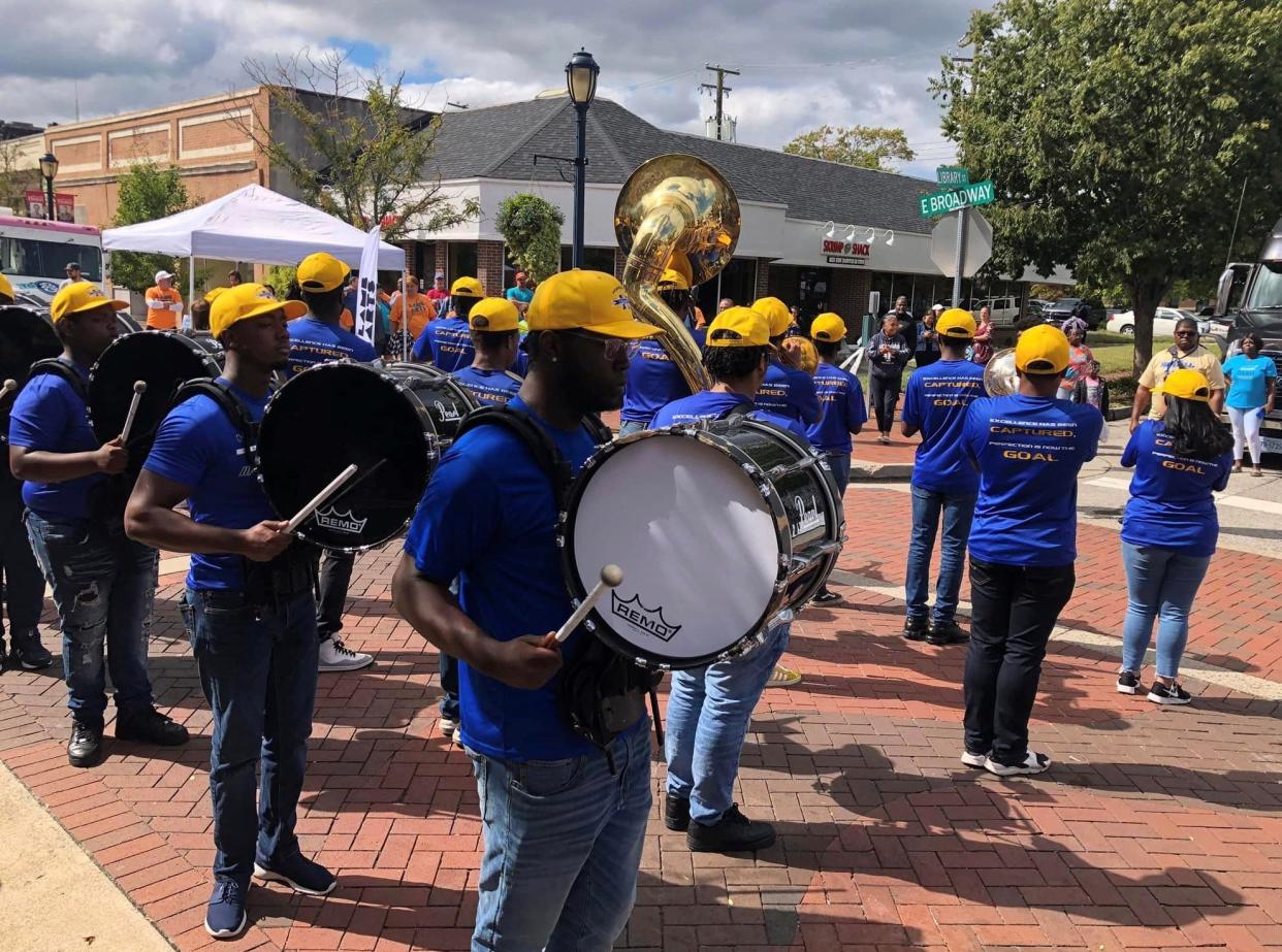 The Hopewell High School Blue Devils Marching Band performs at the Lamb Arts Fest on Oct. 1, 2022.