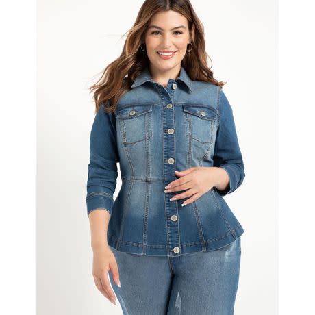 ELOQUII Elements Women's Plus Size Denim Peplum Jacket (Photo via Walmart)