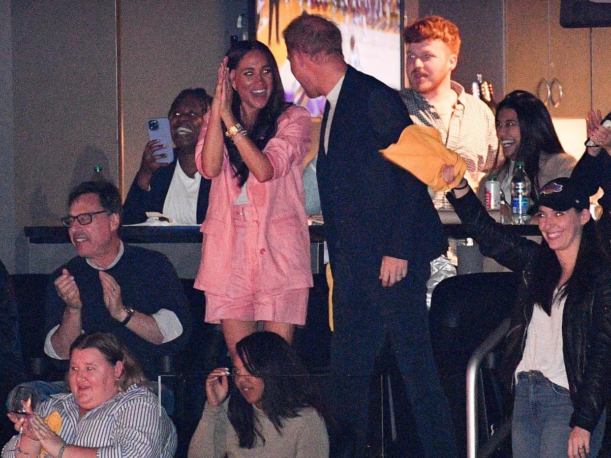 Meghan Markle and Prince Harry attend a Lakers game on April 24, 2023.