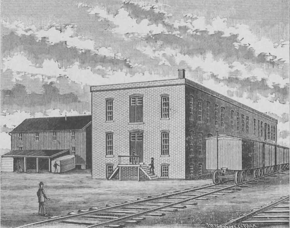 A rendering of Muncie Casket Company at the corner of Cleveland and Elliott streets.