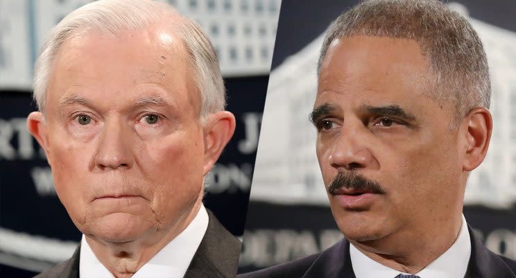 Jeff Sessions and Eric Holder. (Photos: Win McNamee/Getty Images - Chip Somodevilla/Getty Images)