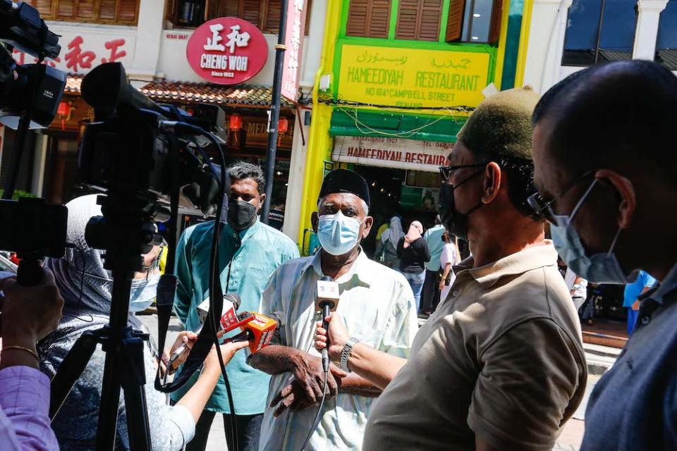 Hameediyah Nasi Kandar owner Ahamad Seeni Pakir speaks to the press during an interview in George Town, Penang October 22, 2021. — Picture by Sayuti Zainudin