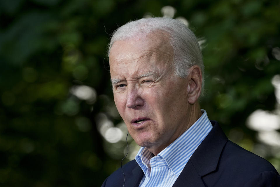 FILE - President Joe Biden speaks during a joint news conference with Japanese Prime Minister Fumio Kishida and South Korean President Yoon Suk Yeol Friday, Aug. 18, 2023, at Camp David, the presidential retreat, near Thurmont, Md. Biden announced on Tuesday, Aug. 22, that the new White House counsel will be Ed Siskel, a former Obama administration attorney who helped craft the response to the congressional investigations into the 2012 Benghazi attack that killed four Americans, including the U.S. ambassador. (AP Photo/Alex Brandon, File)