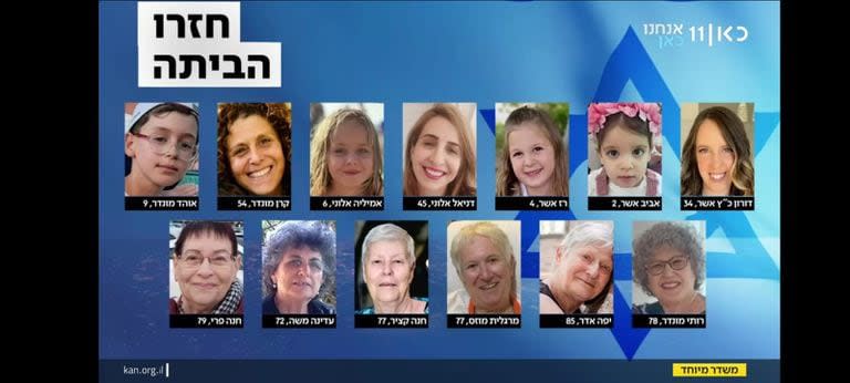 La imagen de los 13 rehenes israelíes liberados por Hamas