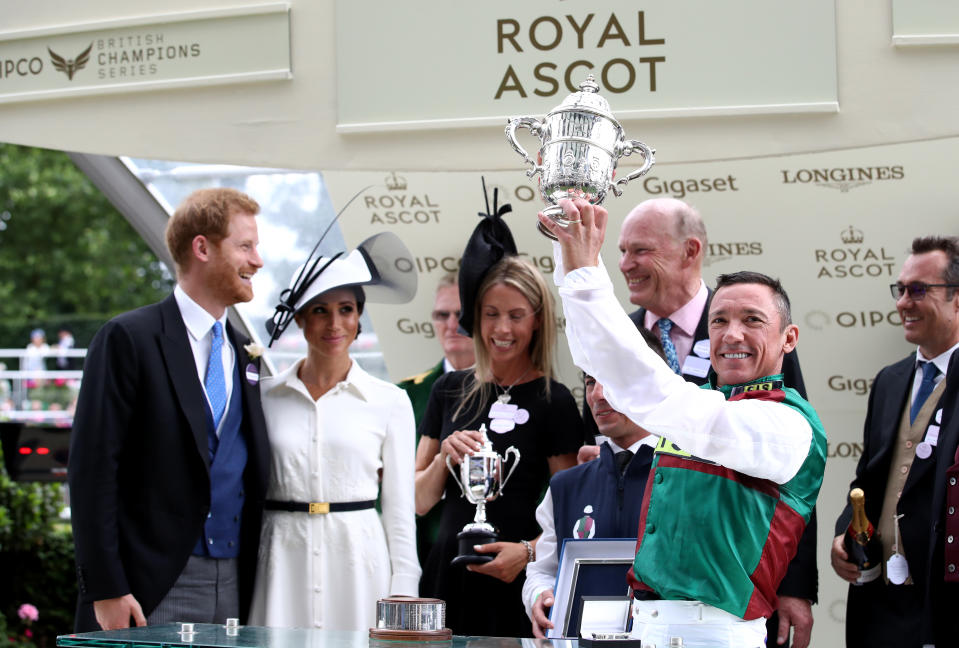 Prince Harry jokingly pointed his finger at the Italian jockey. Photo: Getty Images