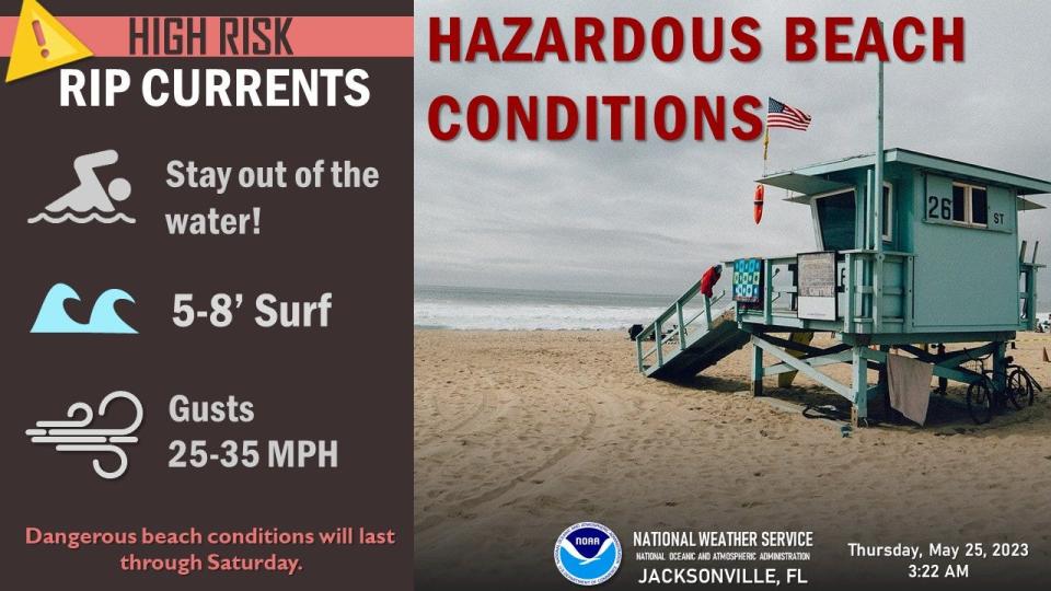 Dangerous beach conditions expected for Northeast Florida  through May 27, 2023.