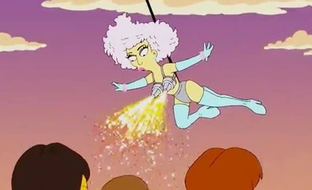 FOX Lady Gaga flying over a crowd in 'Lisa Goes Gaga'