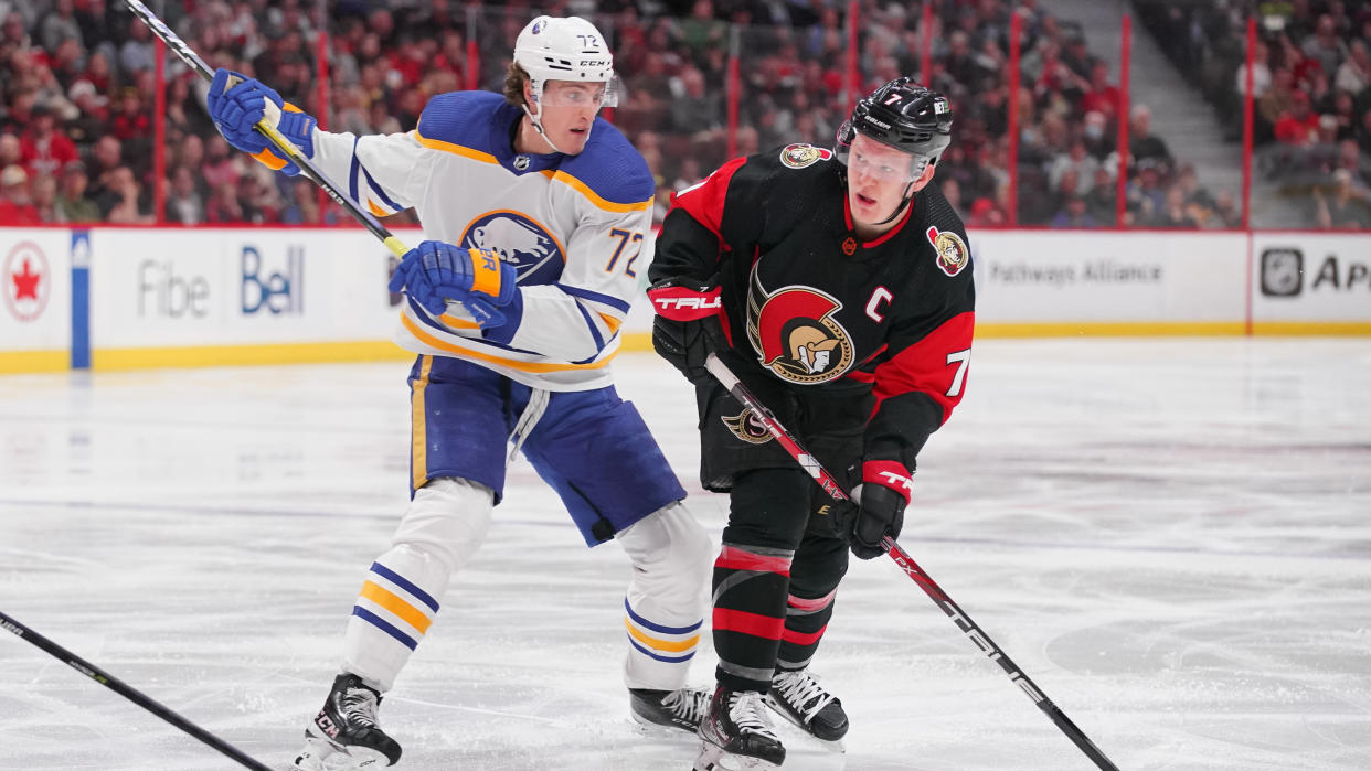 Tage Thompson has been the NHL's breakout star this season. (Getty)