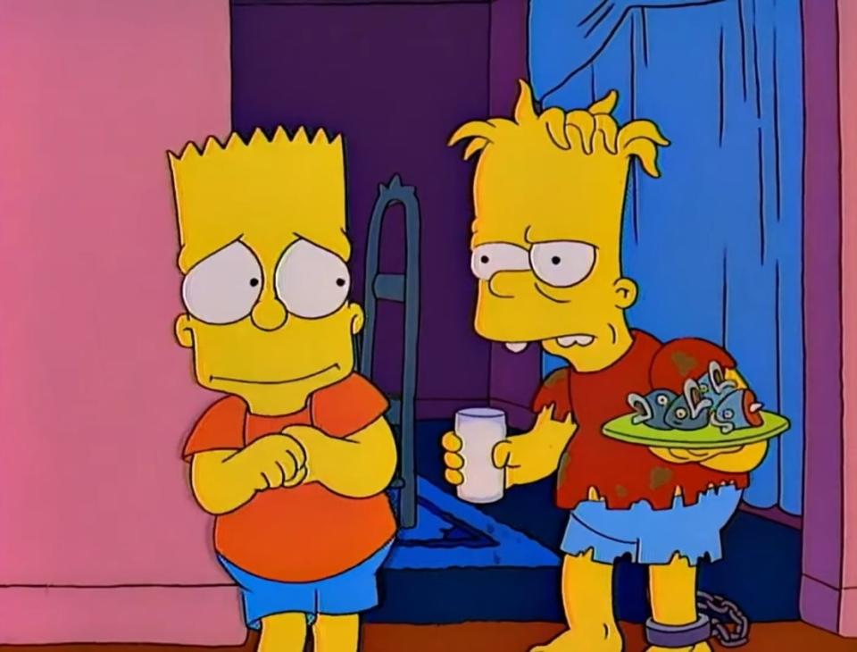 Bart meets his "evil" twin Hugo in Treehouse of Horror VII