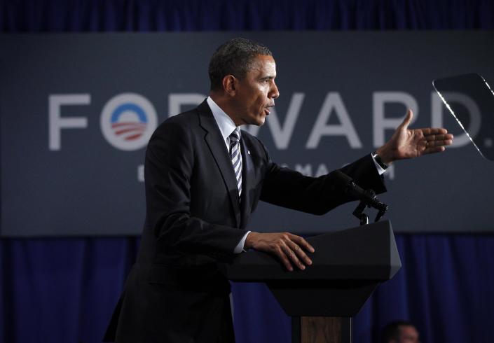 President Barack Obama speaks at a campaign fundraiser in Stamford, Conn., Monday, Aug., 6, 2012. (AP Photo/Pablo Martinez Monsivais)