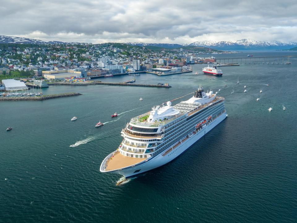 A Viking Ocean ship in Tromso, Norway. The cruise line's ocean cruise ships are all identical.