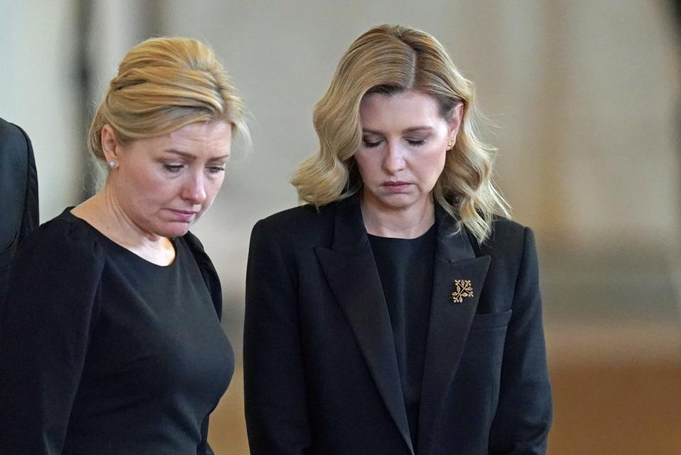 The first lady of Ukraine, Olena Zelenska (right), visits Westminster Hall for the Queen’s lying in state (PA Wire)