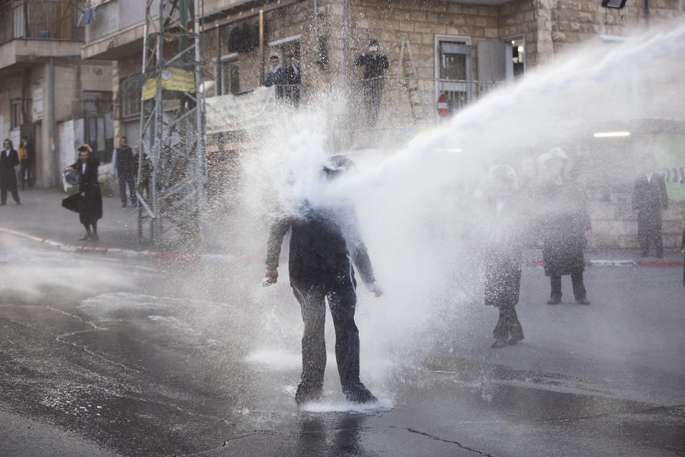 Hit by police water canon in Jerusalem