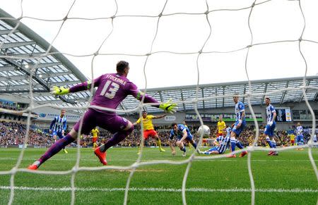 Football - Brighton & Hove Albion v Watford - Sky Bet Football League Championship - The American Express Community Stadium - 25/4/15 Watford's Troy Deeney scores their first goal Mandatory Credit: Action Images / Adam Holt Livepic EDITORIAL USE ONLY.