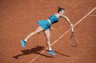 May 31, 2018, Paris, France: Simona Halep (ROU) in action during her match against Taylor Townsend (USA) on day five of the 2018 French Open at Roland Garros. Mandatory Credit: Susan Mullane-USA TODAY Sports