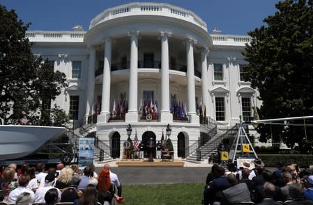 U.S. President Donald Trump on the South Lawn of the White House in Washington, U.S.