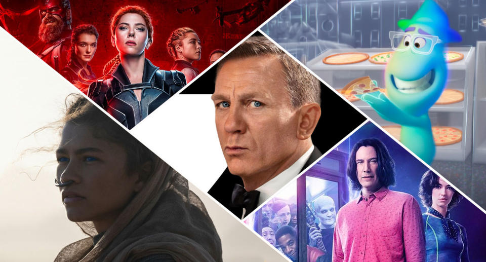 Black Widow, No Time To Die, Soul, Dune and Bill and Ted Face The Music will (hopefully) hit cinemas before winter. (Disney/Universal/MGM/Warner Bros.)