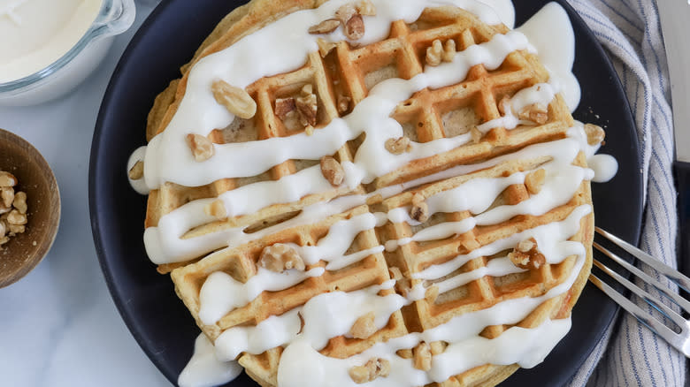 carrot cake waffles on plate