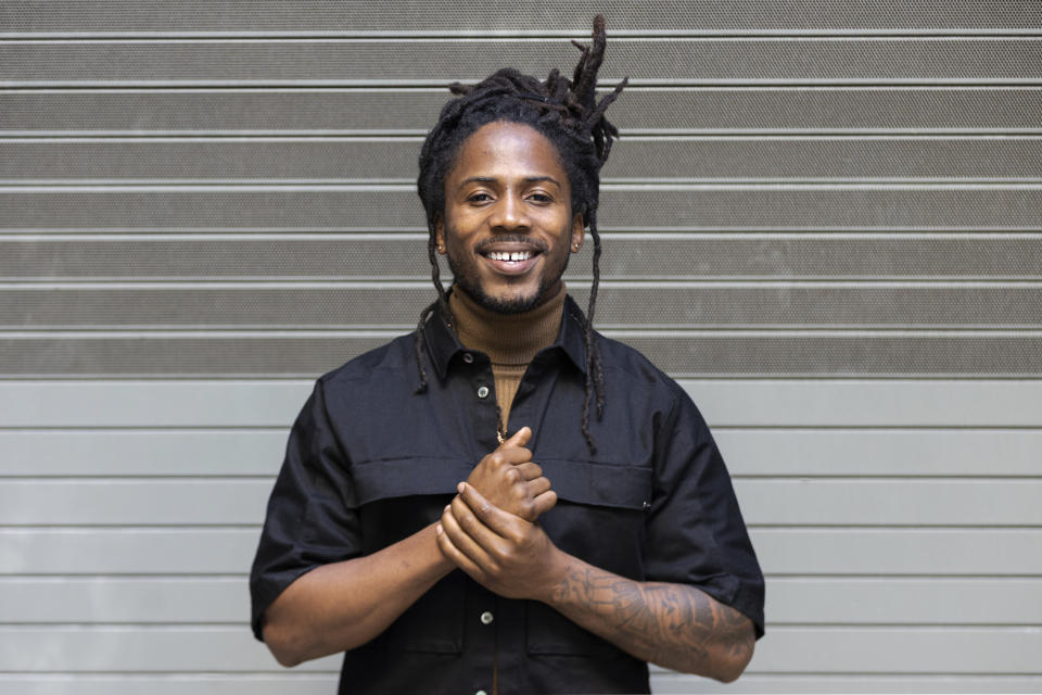 Rapper D Smoke poses for a portrait in Los Angeles on Saturday, Dec. 26, 2020. The rapper and school teacher is nominated for two Grammy Awards, one for best rap album for "Black Habits," and one for best new artist. The 63rd Annual Grammy Awards will be held on Sunday, March 14. (Willy Sanjuan/Invision/AP)