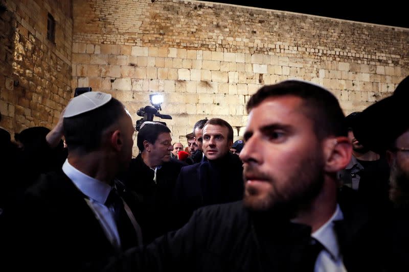 French President Macron visits the Western Wall in Jerusalem's Old City