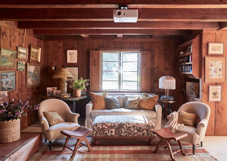 county vacation home in northern california with a cozy wood paneled living room