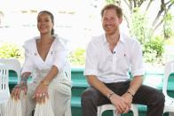 <p>Rihanna and Prince Harry pose for photographs at an event to raise awareness for HIV in Bridgetown, Barbados. <br></p>