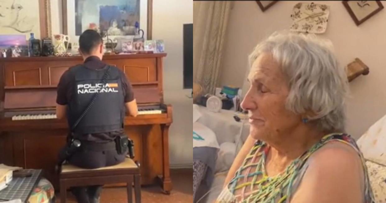 Policía toca el piano para calmar a una mujer que había sido víctima de un intento de asalto. Foto: Captura de video TikTok vía @policia