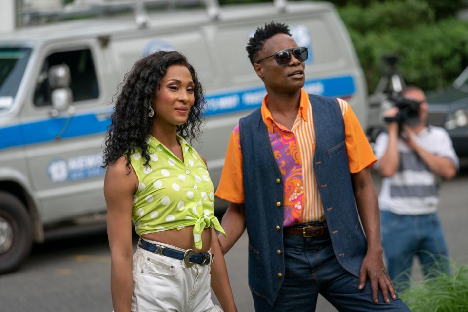 Mj Rodriguez, left, and Billy Porter played characters involved in New York's 1980s drag ball scene in FX's "Pose." Porter became the first openly gay Black man to win a lead-actor Emmy for his portrayal of emcee and fashion designer Pray Tell.