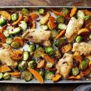 <p>This easy sheet-pan recipe brings together many fall favorites into a hearty dinner. <a href="https://www.eatingwell.com/recipe/259962/maple-roasted-chicken-thighs-with-sweet-potato-wedges-and-brussels-sprouts/" rel="nofollow noopener" target="_blank" data-ylk="slk:View Recipe;elm:context_link;itc:0;sec:content-canvas" class="link ">View Recipe</a></p>