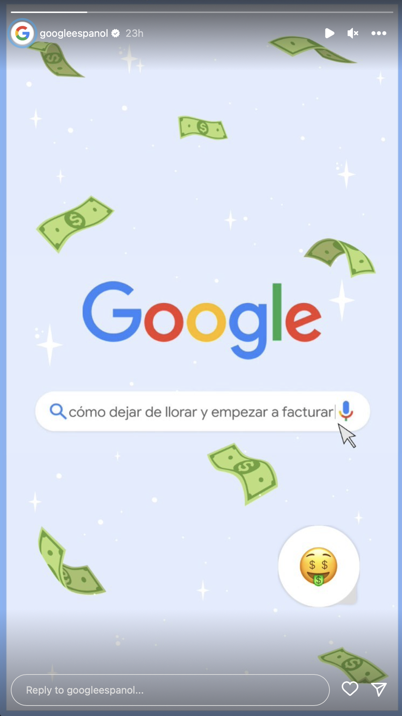 A screenshot of a Google search with money floating in the background.