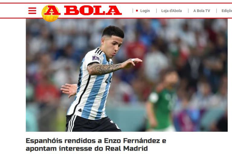 A Bola, el diario deportivo más importante de Portugal, refleja el interés de Real Madrid en Enzo Fernández