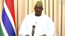 In this image made from UNTV video, Adama Barrow, President of The Gambia, speaks in a pre-recorded message which was played during the 75th session of the United Nations General Assembly, Thursday Sept. 24, 2020, at UN headquarters, in New York. (UNTV via AP)