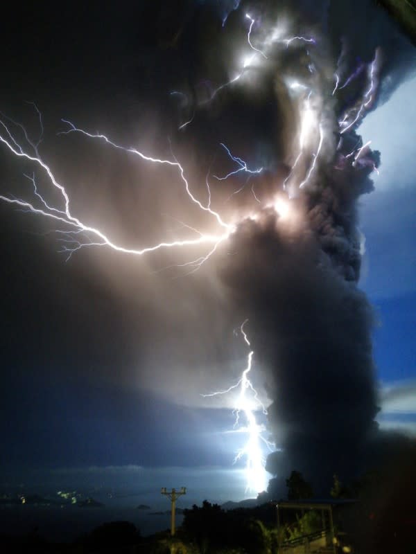 A volcanic lightning caused by eruption is seen over Tagaytay City