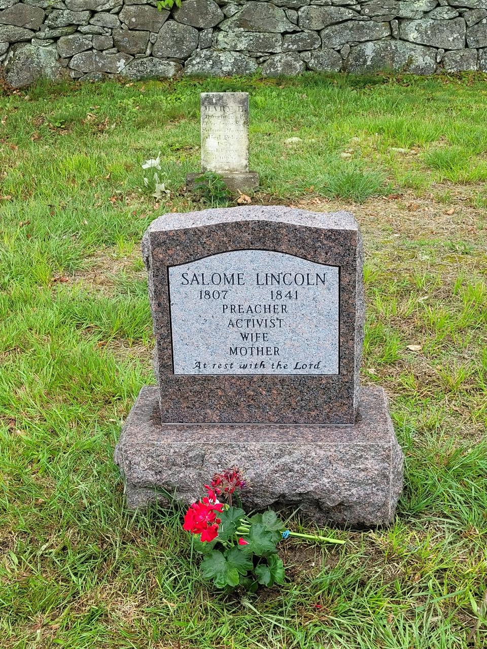 Salome Lincoln, a trailblazer in early labor efforts in Taunton, and renowned later as "The Female Preacher" now has a gravestone where she's buried in Pleasant View Cemetery in Tiverton, Rhode Island. Her daughter Mary Elizabeth's grave is seen in the background. Lincoln wished to be buried near her child.