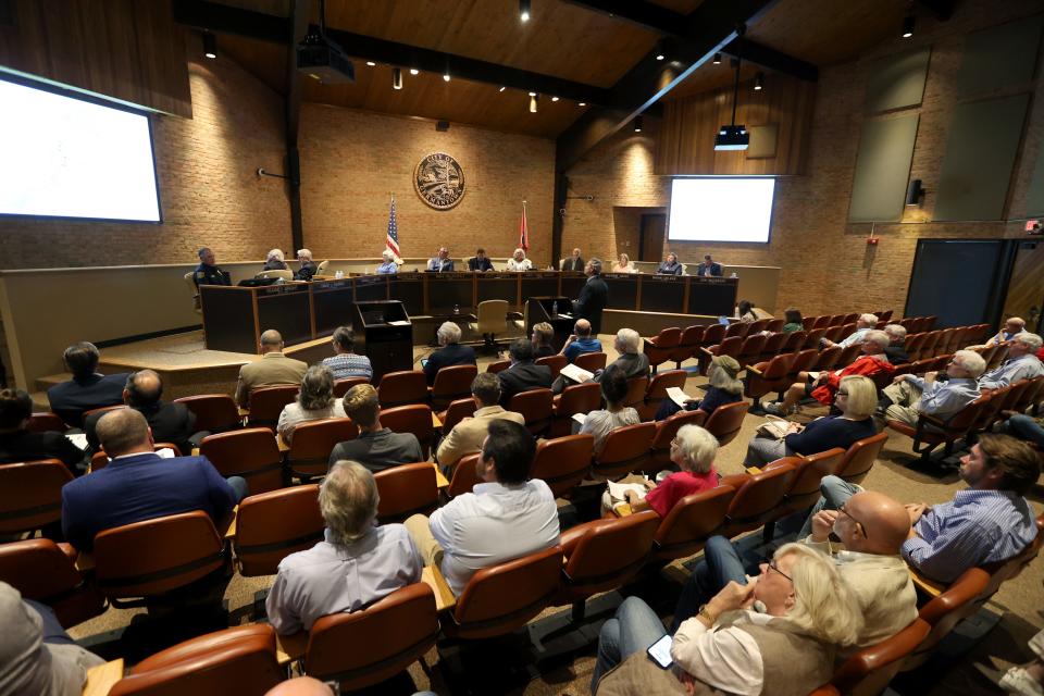 Attendees fill the room during a Board of Mayor and Aldermen Meeting at Germantown City Hall on Monday, July 12, 2021. 