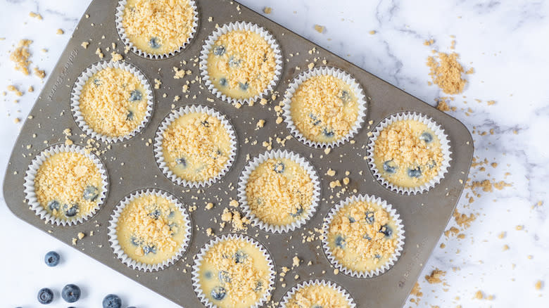 streusel-topped muffins in pan