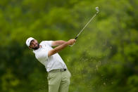 Scottie Scheffler watches his tee shot on the eighth hole during the first round of the PGA Championship golf tournament at the Valhalla Golf Club, Thursday, May 16, 2024, in Louisville, Ky. (AP Photo/Matt York)